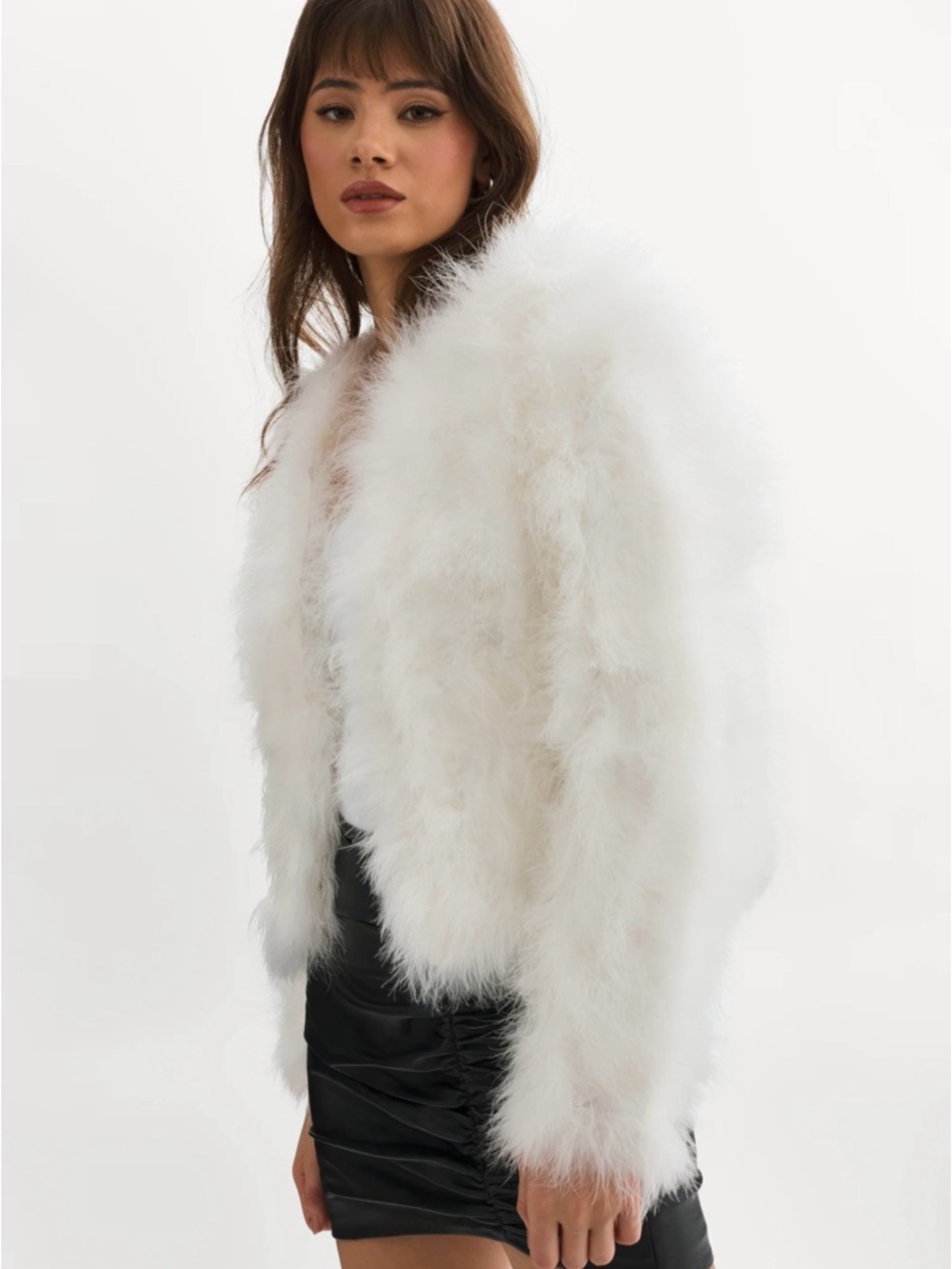 Lamarque Deora White/Ivory Genuine Turkey Feather Short Jacket Size Medium NWT